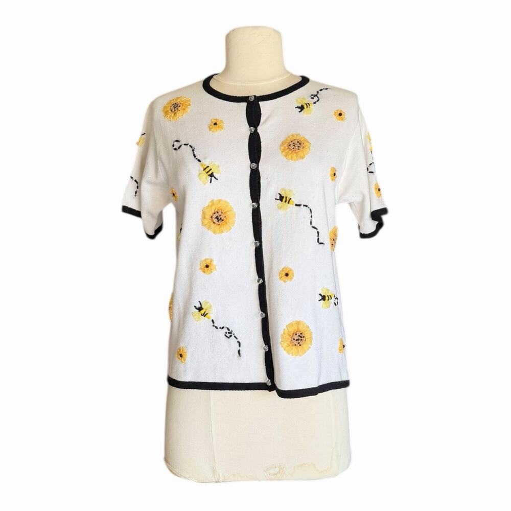 Marisa Christina Vintage Cottagecore Floral Bee Cardigan Size Small
